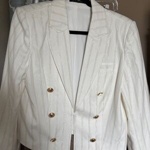 Elie Tahari Winter White Cropped Blazer-Gold Button/Metallic Thread-NWT